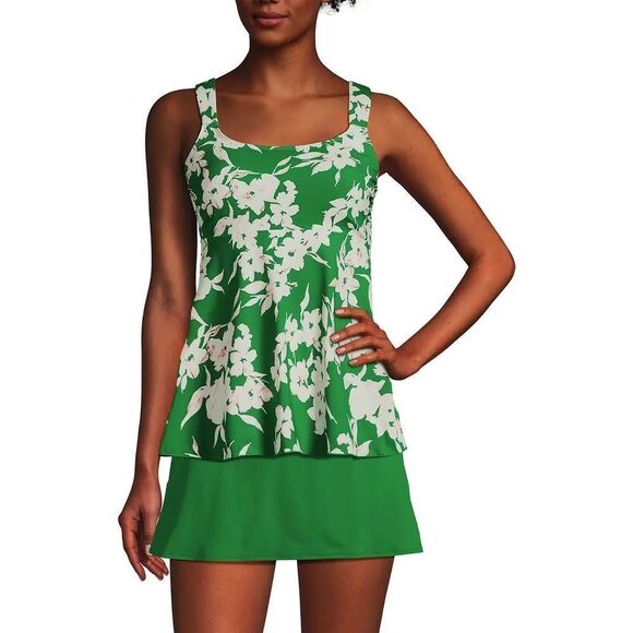 Land’s End Plus Regular flutter Tankini top green grass painted flower print Var - Picture 8 of 10